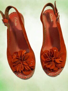 Clarks, Size 5, Orange Suede, Wedge with Open-Toe